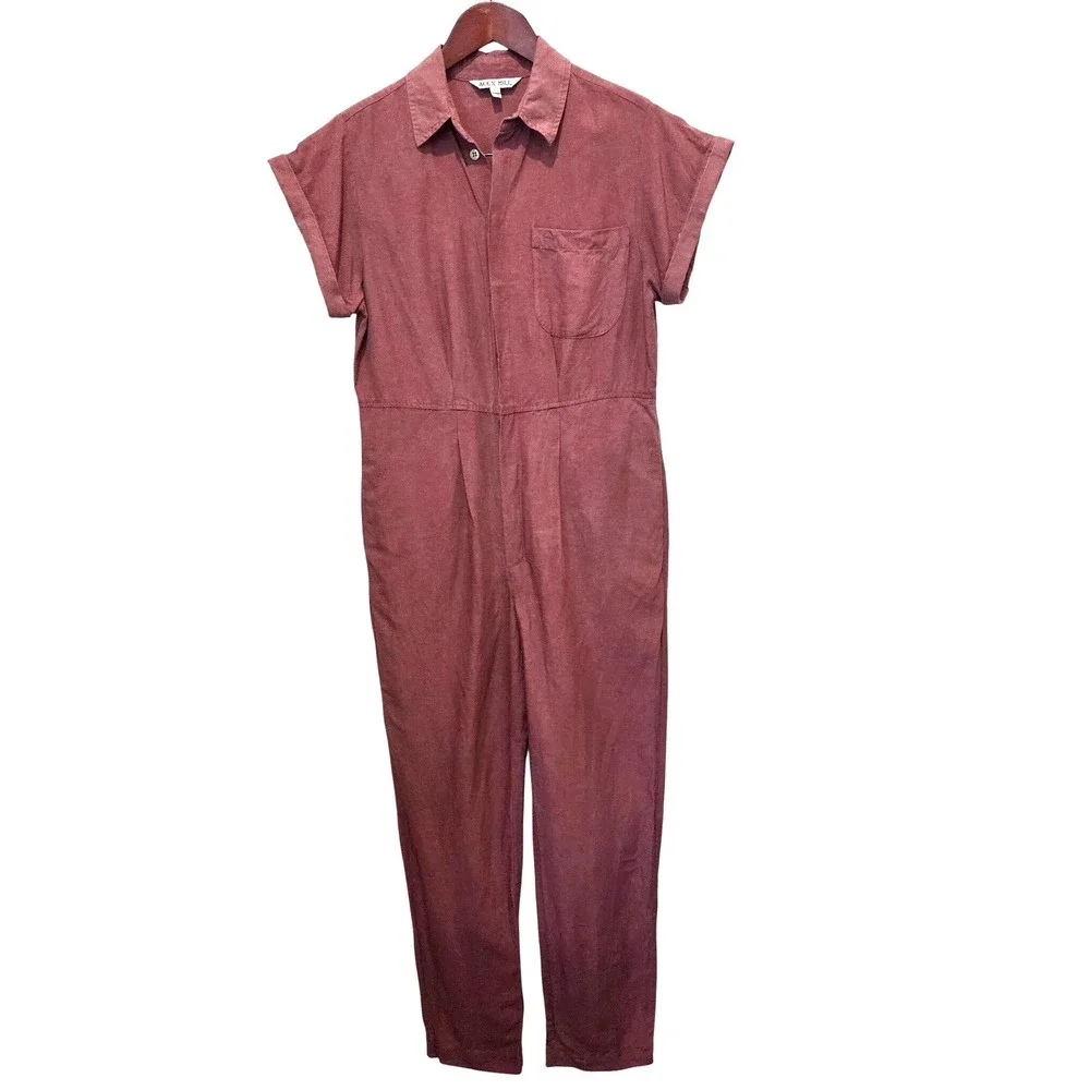 Alex Mill Expedition Jumpsuit Short Sleeve Tie Waist Rose Pink Utility XS